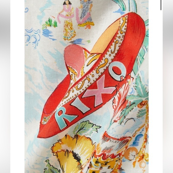 RIXO Camile Printed Cotton Linen Mini‎ Dress Women's Size 4 Ruffle Voile - Picture 10 of 15